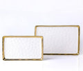 Stone Lain Florian Porcelain Large and Medium Rectangle Service Platters White with Gold Rim