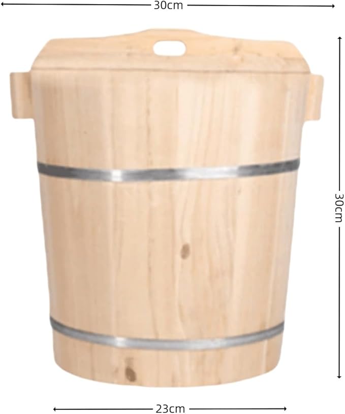 Steamer Rice Barrel Rice Steaming Barrel with Lid Wooden Sushi Rice Bowl Rice Mixing Bucket Home Kitchen Restaurant Coffee Chinese Restaurant Hotel Food Bucket(30 * 30 * 23cm)