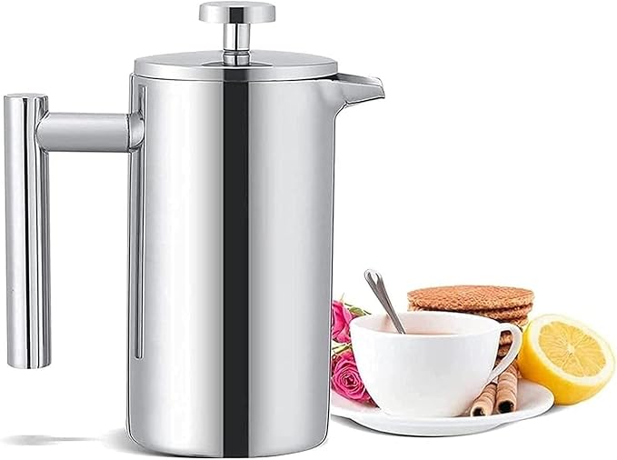 French Press Coffee Maker (1L)-Double Walled Large Coffee Press Filters-Enjoy Granule-Free Coffee Guaranteed Stylish Rust Free Kitchen Accessory-Stainless Steel French Press
