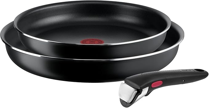 Tefal Ingenio Easy ON 3 Piece Non-Stick Pan Set 24&amp28 cm Frying Pans Bakelite Handle Easy Cleaning Heat Indicator All Hobs Compatible Except Induction Black L1599302