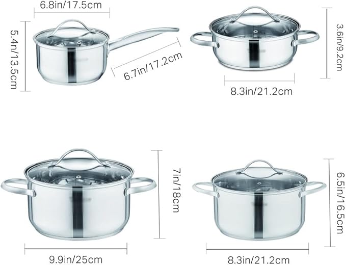 Cookware Cookware Set 8 Piece Stainless Steel Cookware Cookware Set Casserole with Glass Lid Set