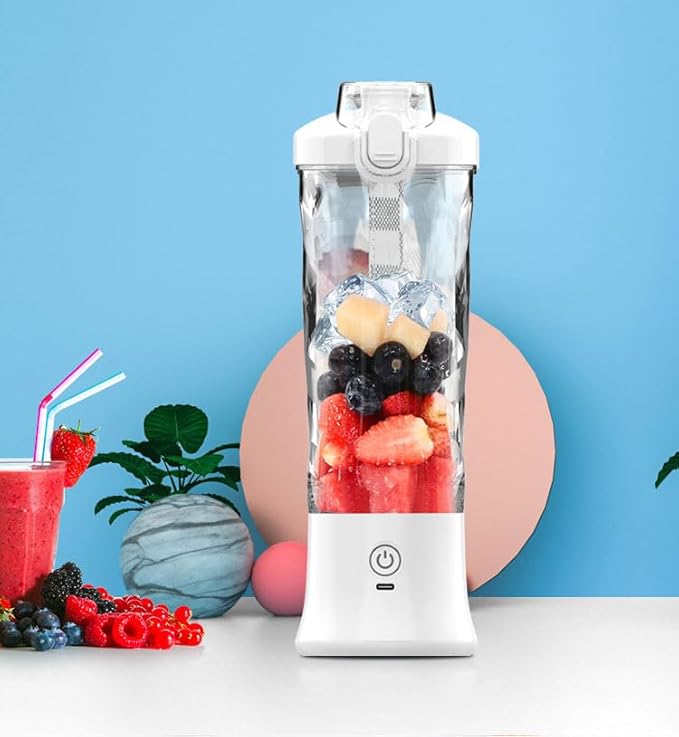 Portable Blender Personal Blender for Shakes and Smoothies USB Rechargeable Mini Juicer Cup with 6 Blades and Lid Self Cleaning 23oz Single Serve Blenders for Travel Home Office Camping