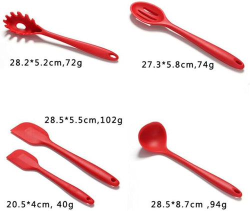 10pcs Non-stick Silicone Cookware Set Kitchenware Suit Egg Scraper Spoon Spatula Brush Red