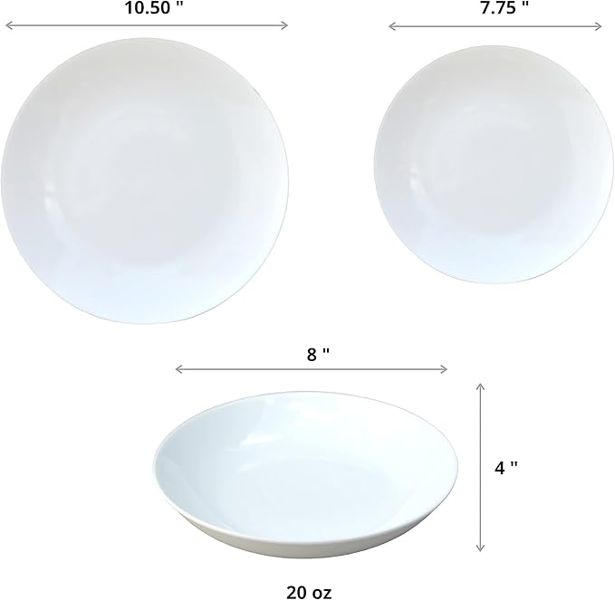 Euro Ceramica Bianco Collection 18 Piece Dinnerware Set - Multipurpose Functional Essential White Dinnerware Set Service for 6 (White Dinner Plates Salad Plates Bowls) Standard (BNC-86-18000)