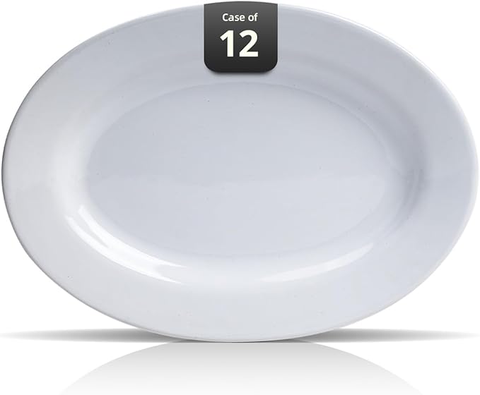Stoneware Wide Rim Commercial Grade Dinnerware Brigth White Color Oval Platter 13 3/4 x 10 Case of 12