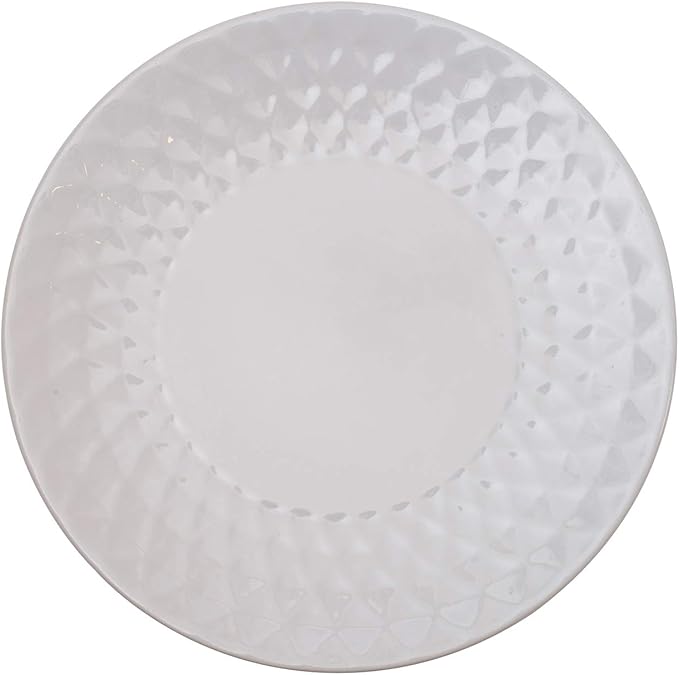 A&ampB Home Large 16 Piece Dinnerware Set Glossy Cream Stoneware Plates Bowls Mugs French Country Geometric Design Kitchenware Serves 4 People