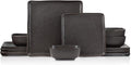 Stone Lain Jonny Stoneware 12 Piece Dinnerware Set Home Kitchen Modern Square Dish Set with Dinner Plates Salad Plates &amp Bowls Brown