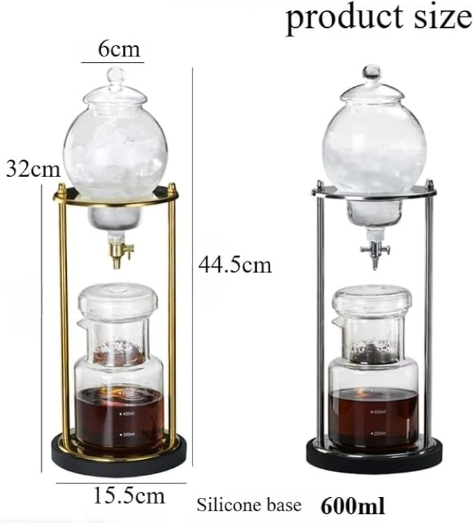Cold Brew Drip Tower Ice Drip Coffee Maker 600ml/20.29oz Capacity Cold Brew Drip Tower Coffee Maker with Stainless Steel Frame DIY Ice Coffee Brew Tower for Coffee and Tea(Gold)