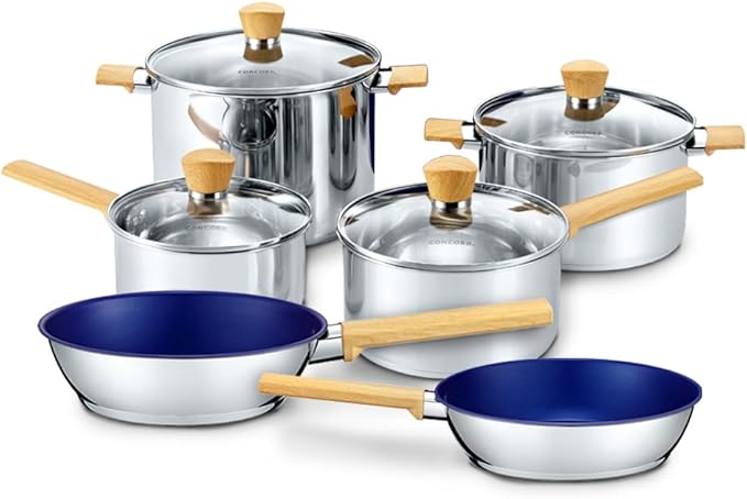 Concord 10 Piece Stainless Steel Cookware Set includes Saucepans Stock Pots and Pans/Skillets