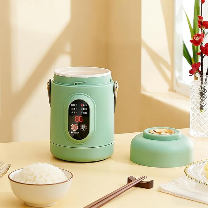 Rice Cooker Small 500W Rice Maker 12 Hours Timer Delay &amp Keep Warm Function Mini Electric Pot 800ML Mini Rice Cooker for Travel Camping Office (US Plug 110V) Green