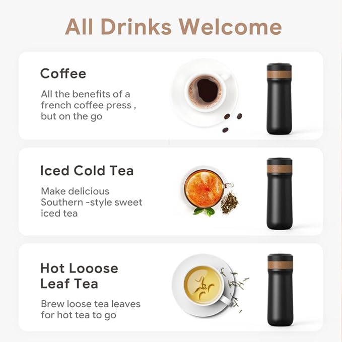 Portable French Press Stainless Steel Coffee Maker Travel French Press Insulated Bottle Cup - 320ml Portable Coffee Maker with Double Wall Insulation Ideal for On - the - go Coffee Lovers