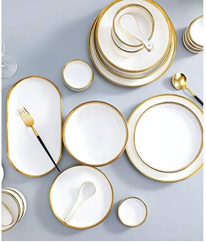 Gilt Rim Plate Steak Food Plate Nordic Style Tableware Bowl Dinner Dish High End Porcelain Dinnerware Set
