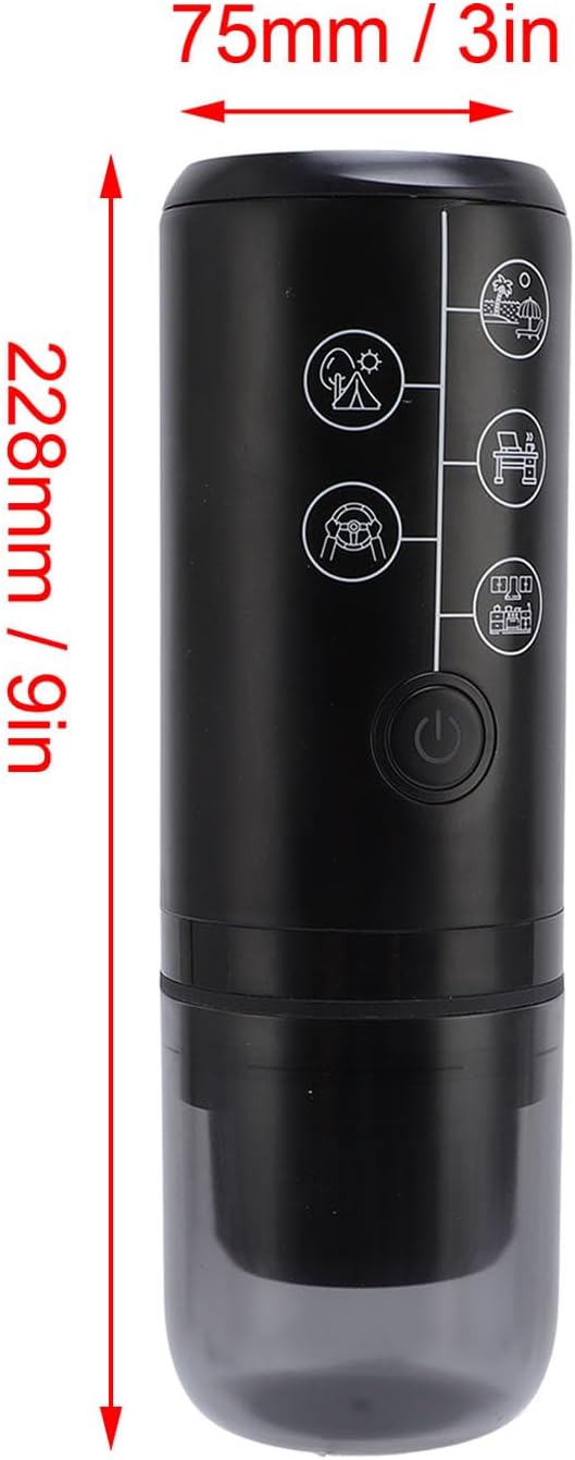 Portable Electric Espresso Machine 17Bar Pressure Travel Coffee Maker Car Coffee Maker for Camping Hiking Office Powder and Capsules Compartment Outdoor (Black)