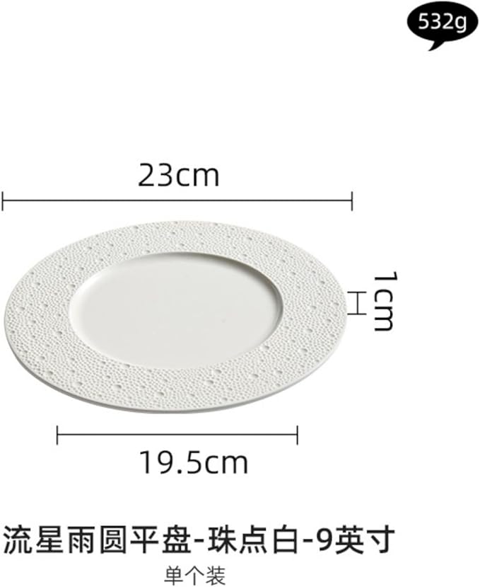 Thcbme 西餐盘浅盘轻奢高级感酒店餐厅盘子菜盘家用特色摆盘意面盘/Handpainted Plates and Bowls Set Ceramic Dinnerware Sets/9英寸珠点白圆平盘