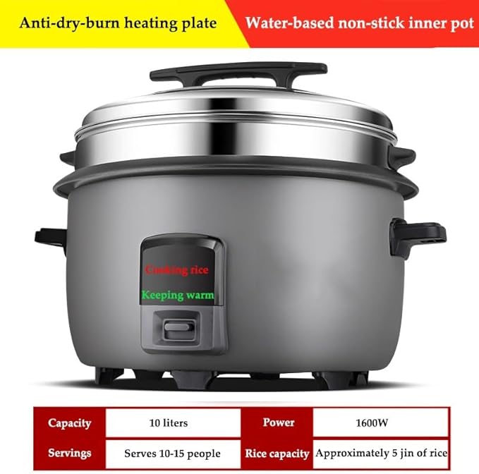 8L to 45L Large Commercial Rice Cooker Electric Rice Cooking Machine with Simple One-Touch Control High PowerNon-Stick Cooking Potfor Restaurant School Canteen Hotel and Food Truck(B10L)
