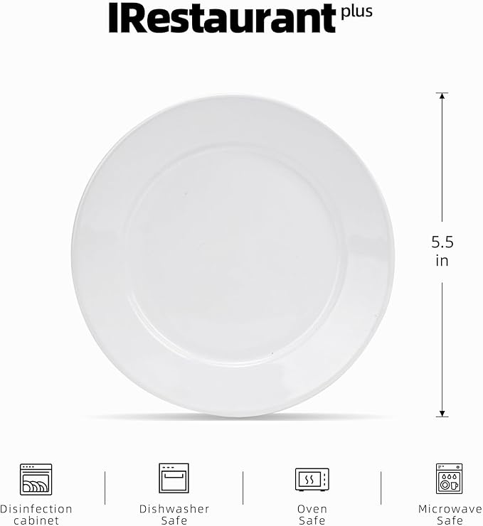 Stoneware Wide Rim Commercial Grade Dinnerware Bright white Dessert Plate 5.5 Case of 36