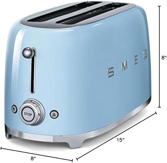 Smeg TSF02PBUS 50's Retro Style Aesthetic 4 Slice Toaster Pastel Blue