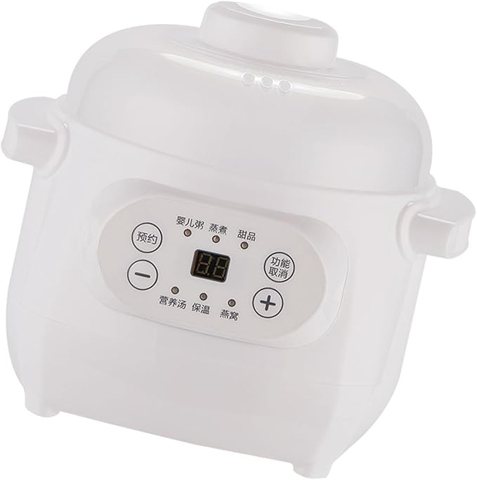Mini Rice Cooker 1L 200W Mini Ceramic Liner Stew Cooker with Timing Function Slow Cookers with Lid Portable Travel Electric Stew Pot For Cooking Soup Rice Stews White (US
