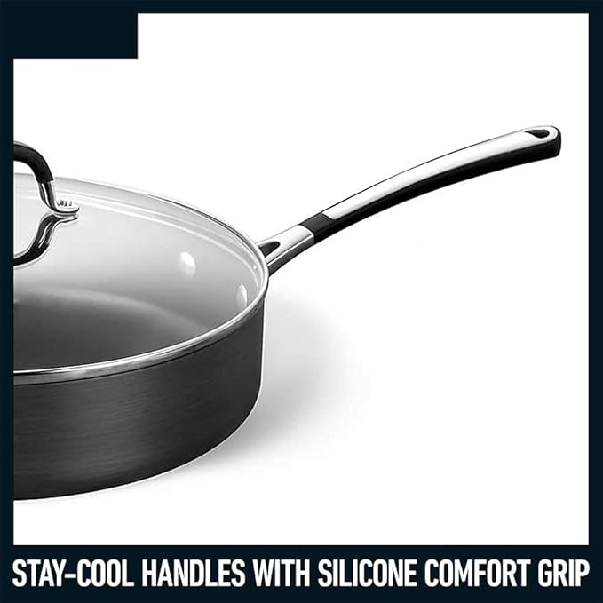 10 Piece Non Stick Kitchen Cookware Set Black Pots Pans with Stay Cool Stainless Steel Handles Hard Anodized Aluminum10 PcOne