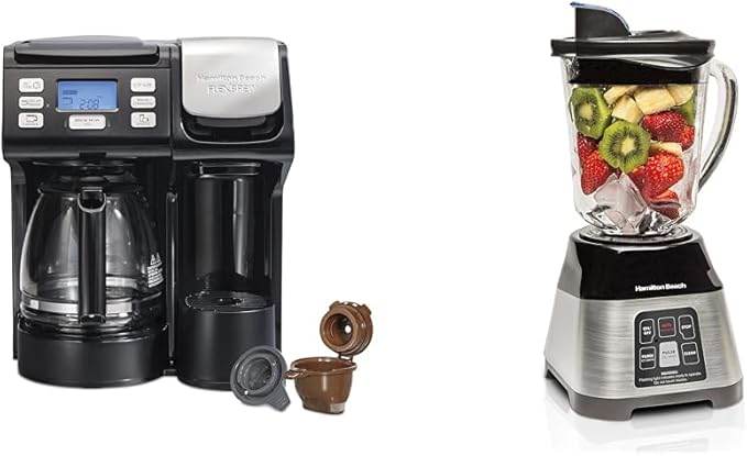 Hamilton Beach FlexBrew Trio 2-Way Coffee Maker Compatible with K-Cup Pods or Grounds &amp Blender for Shakes and Smoothies with 5 Functions Including Auto Smoothie Cycle