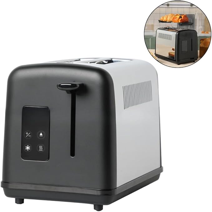 Touchscreen 2 Slice Toaster with Stainless Steel Construction Offering Six Levels and Bread Type Options for Consistent Toasting of Muffins Bagels Waffles