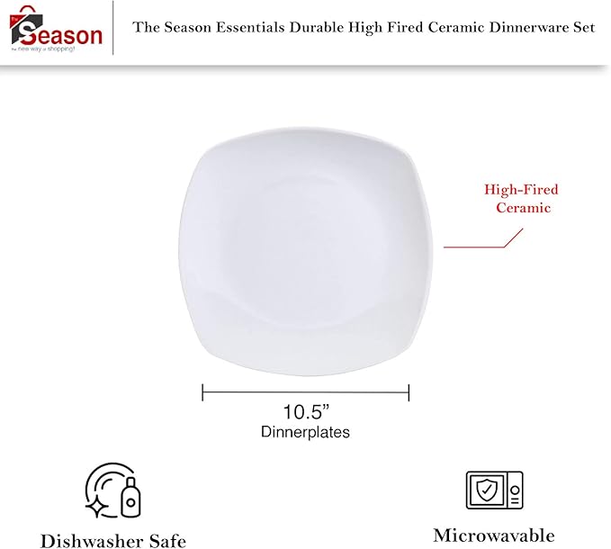 The Season Essentials High Fired Ceramic Square Dinnerware Sets - Set of 16