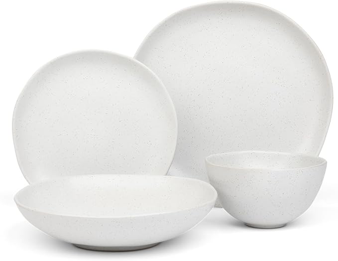 Trasa Home by Larder &amp Vine Eco-Friendly High Fired Artisan Stoneware Organic &amp Modern Dinnerware 16 piece set 4 place settings (Millstone)