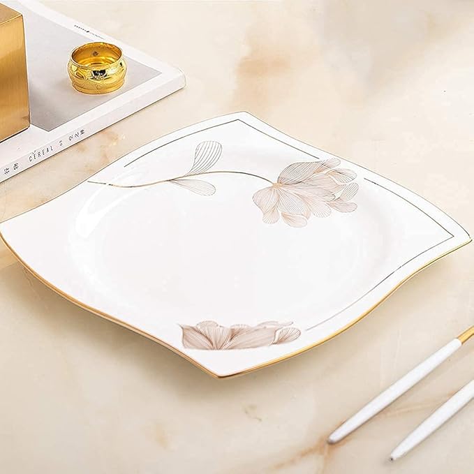 Porcelain Dinnerware Set Line Drawing Petal Decoration Bone China Tableware SetDishes/PlateCeramic DinnerFine China DinnerwareDishwasher Microwave Safe2pcs Plates