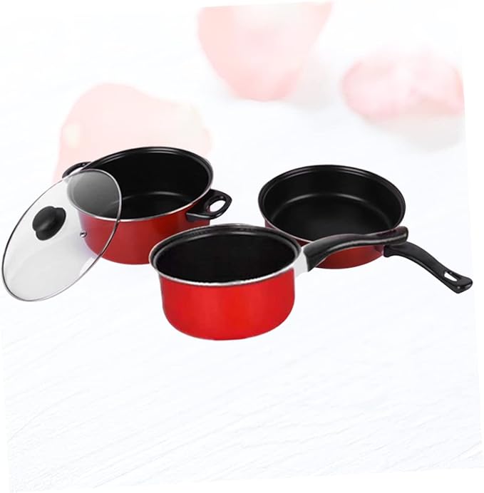 VOSAREA 3Pcs Non Stick Cooking Tool Set Multifunctional Frying Pan Soup Pot and Milk Pan Essential Kitchen Utensil for Daily Use and Cookware
