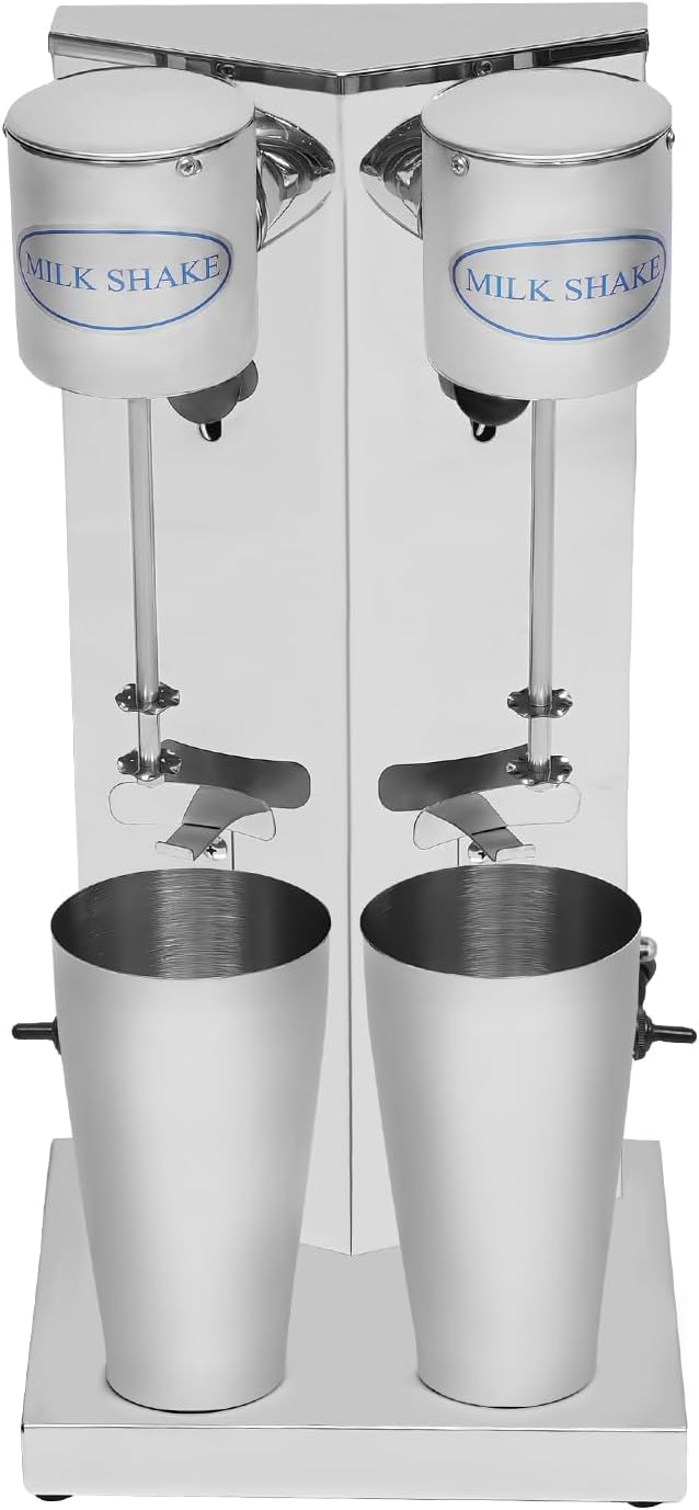 PERFERATE Electric Milkshake Maker Machine 110V Double-head Commercial Milkshake Machine 2 Speeds Stainless Steel Smoothie Blender 27-Oz/Cup Drink Mixer Frappe Machines for Cafe (Double-Head)