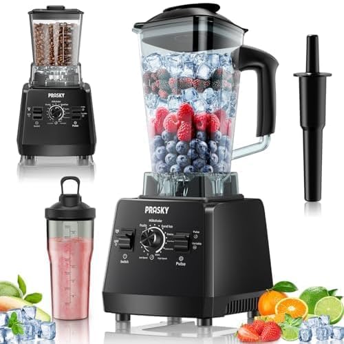 Blender Smoothie Blenders PRASKY Max.2400Watts/1000Watts Kitchen Blender and Grinder Combo 25000RPM Powerful Kitchen 68oz BPA Free 2 Containers Countertop Blenders Ice Crushing