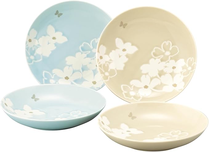 Hanae Mori MB6500-184 Curry Plate Pasta Plate Deep Plate 4 Pieces Dinnerware Set Diameter 8.3 x Depth 1.6 inches (21 x 4 cm) Floral Pattern Dishwasher Safe Microwave Safe Tableware Gift