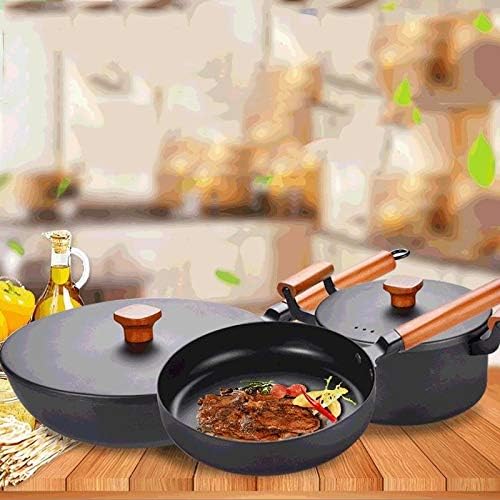 Cookware 3 PC Household Iron Pot Cooking Soup Pot Sturdy Fine Iron Pot Uncoated Non-Stick Cookware for Store Camping Kitchen Home