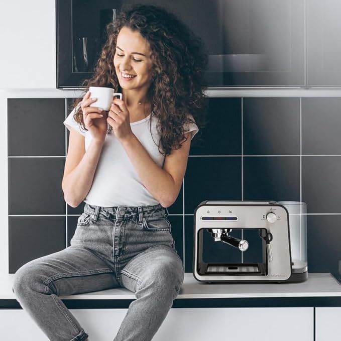 Mixpresso Professional Espresso Machine for Home 15 Bar with Milk Frother Steam Wand Espresso Maker with Double-Cup Splitter 1450w Fast Heating Cappuccino &amp Latte machine 37Oz Water Tank