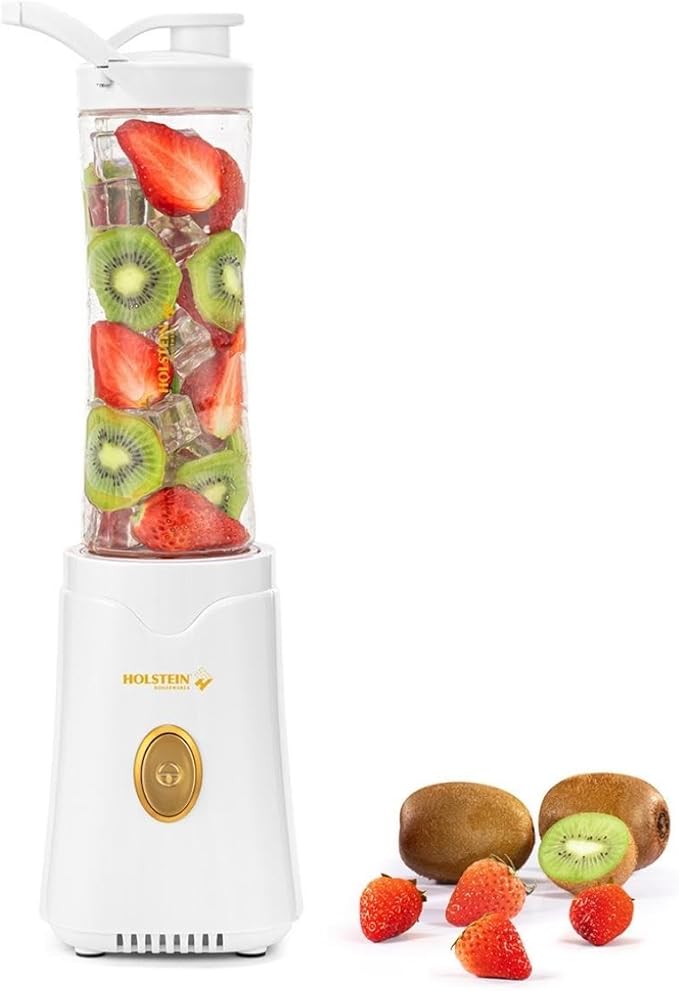 Holstein Housewares Personal Blender - Creamily Smooth Shakes and Smoothies BPA-Free 20oz To-Go Cups Golden Elegance Design 250W