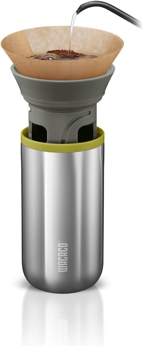 WACACO Cuppamoka Coffee Pot Portable Drip Coffee Maker Pour Over Coffee Machine with 10 Cone Paper Filters Manually Operated Stainless Steel Coffee Brewer 10 fl oz
