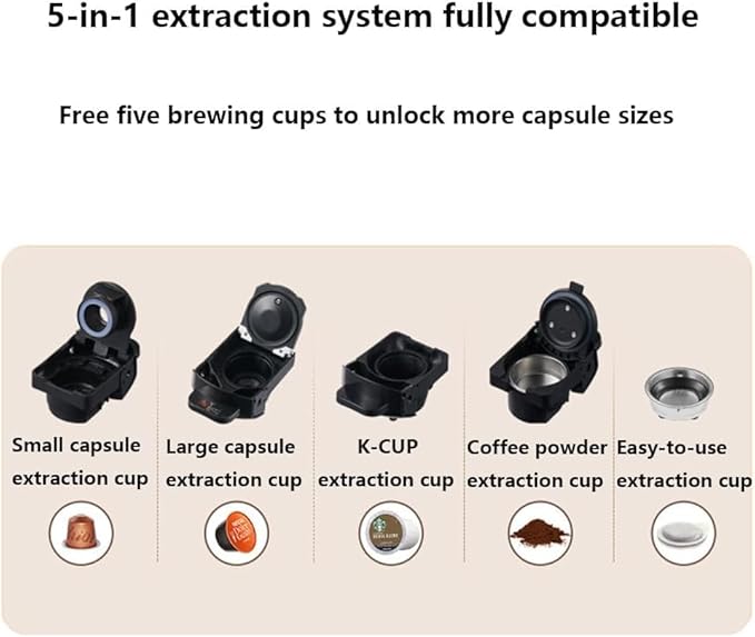 5-in-1 Coffee MachineCapsule Coffee Machine 7-Speed Water Level AdjustmentHot and Cold Switchable19bar High Pressure Extraction600ml Water TankCompatible