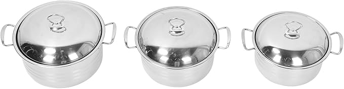 3 Piece Stainless Steel Pot Set Even Heat Distribution Anti Stick Soup Pot with Lid for Home Kitchen Restaurant