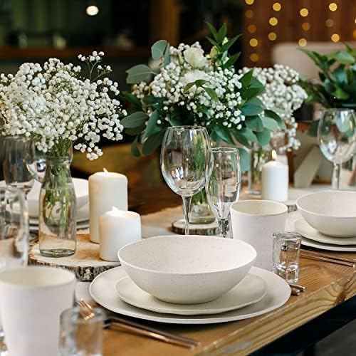 Morgiana Bamboo Dinnerware Set 8-Pieces Reusable Tableware Set Eco-Friendly Bamboo Fiber Plates Cups Bowls for 2 Person (White)