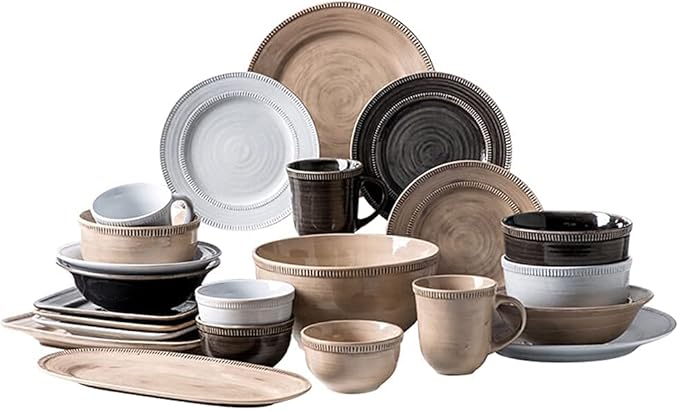 30-Pieces Dinnerware Sets Retro American Porcelain Tableware Set with Plates Bowls and Dish Ceramic Dinner Set for Home Kitchen and Dinning Microwave Dishwasher