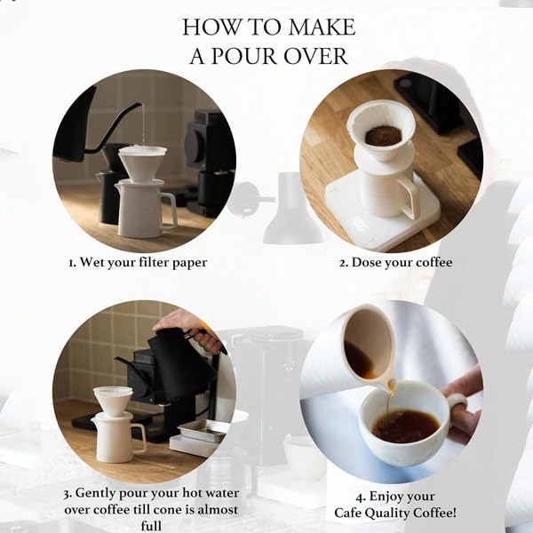 Pour Over Coffee Maker Set – Premium Ceramic Coffee Dripper with 500ml Capacity Manual Style Coffee Maker White – Ideal for Home Office and Travel