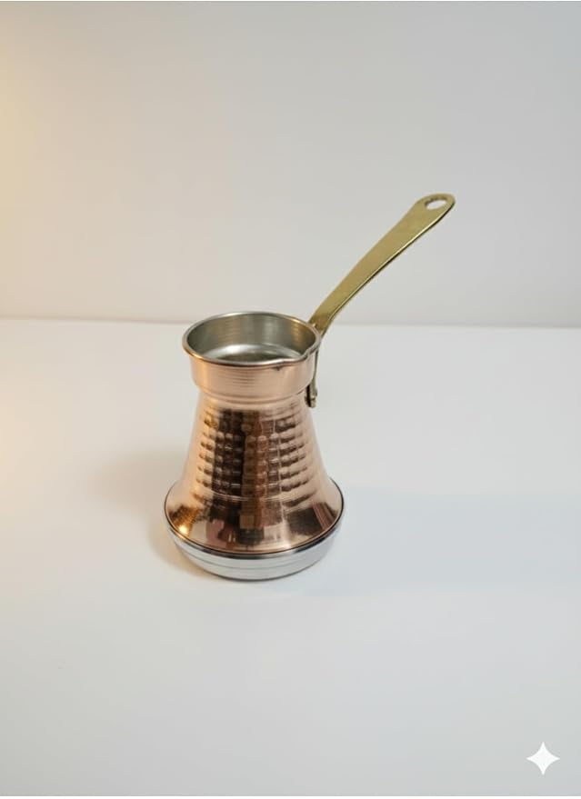 Copper Turkish Coffee Pot Cezve Induction Base Brass Handle Wide Base for 6-7 People Multicolor Traditional Coffee Maker - Multicolor One Size