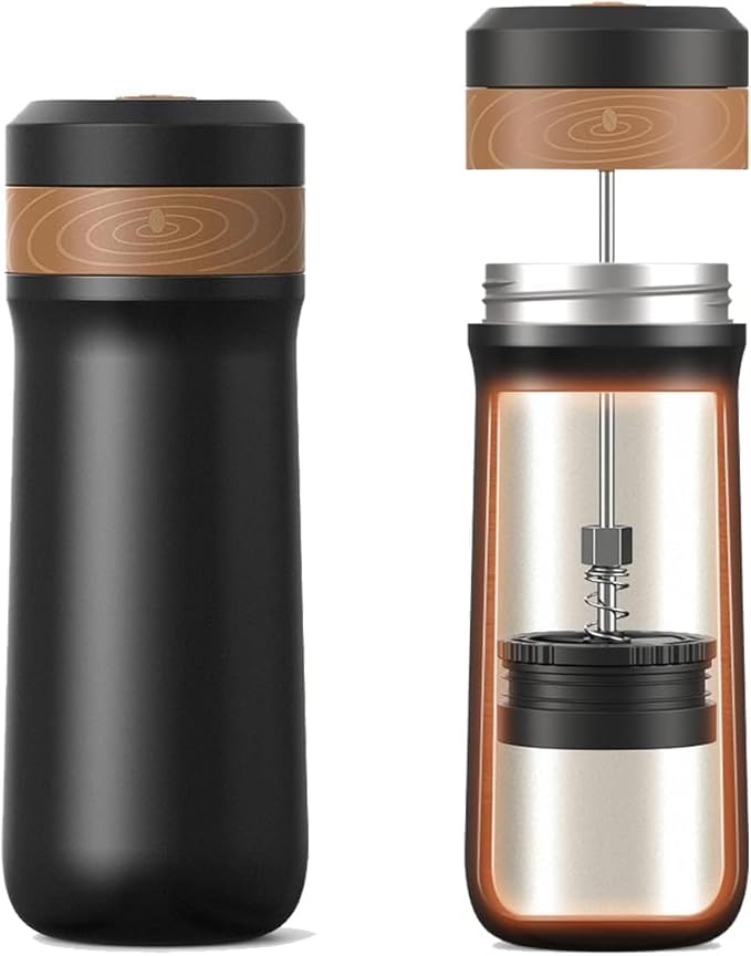 Portable French Press Stainless Steel Coffee Maker Travel French Press Insulated Bottle Cup - 320ml Portable Coffee Maker with Double Wall Insulation Ideal for On - the - go Coffee Lovers
