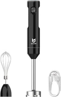 Cordless Hand Blender UTALENT Variable Speed Immersion Blender handheld Rechargeable with USB-C Charging Cable Egg Whisk for Smoothies Milkshakes Hummus and Soups – Black