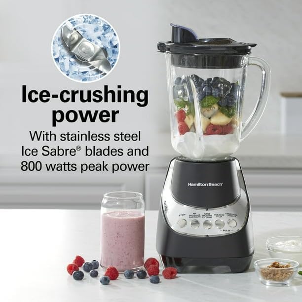Wave Action Quiet Blender 48 Oz. Glass Jar 12 Blending Functions Black 53530F ICE-CRUSHING POWER ULTRA-SMOOTH RESULTS WITH PATENTED WAVE~ACTION SYSTEM