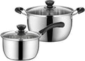 Kitchen Cooking Sets 2 Pcs Cooking Pot Stainless Steel Soup Pot Milk Pot with Glass Lid Kitchen Cooking Cookware Sets
