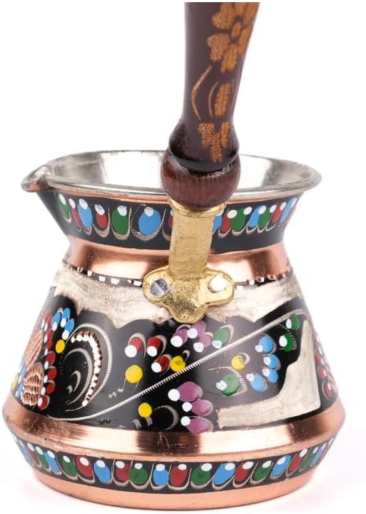 Copper Turkish Coffee Pot Set Erzincan Handmade 3 Piece Tombik Traditional Coffee Maker Set for Home Kitchen Black Color - Black One Size