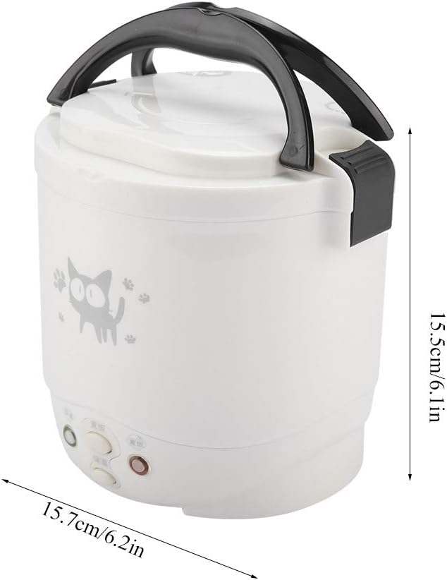Mini Rice Cooker Steamer 12V 100W 1L Electric Travel Rice Cooker Small Box Multi-function Cooking Steaming Lunch Box for Cars Home Office School Cook Raw Food(White)