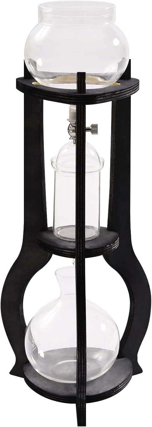 Grey Ice Cold Drip Tower 6-8 Cups 600ml Wooden Cold Brew Drip Tower -20~300℃ Temperature Range With Slow Drip TechnologyIBamboo Straight Frame for Home Office Drip Coffee Maker