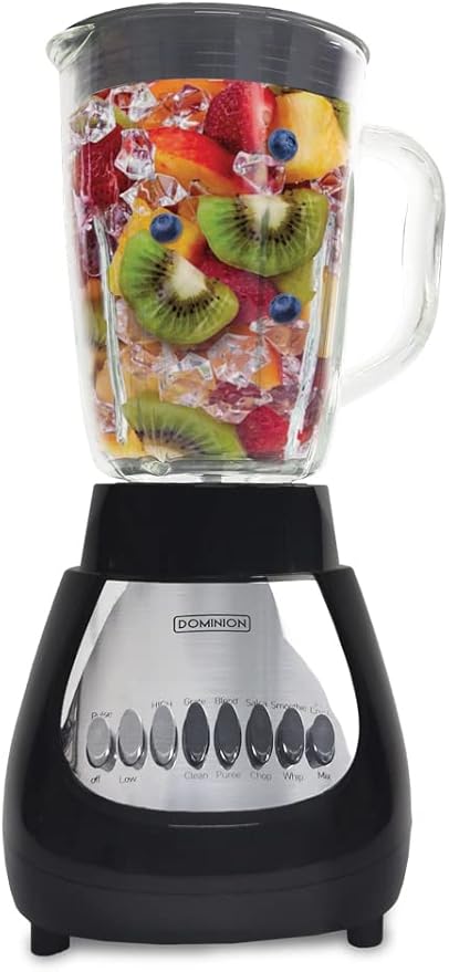 Dominion D4002BG Countertop Blender with 5-Cup Glass Jar (42oz) 10-Speed Settings with Pulse Function Sharp Stainless Steel Blade Black